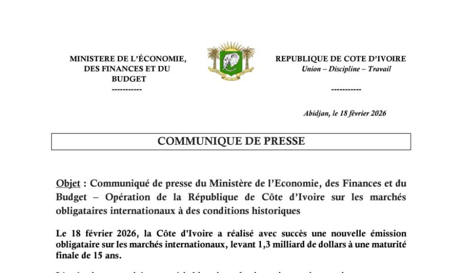 Opération de la République de Côte d'Ivoire sur les marchés obligataires internationaux à des conditions historiques